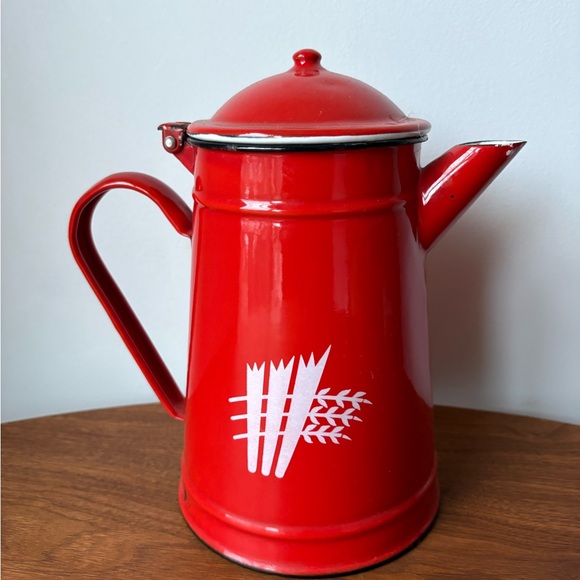 Other - Classic Red Enamel Coffee Pot with Handle